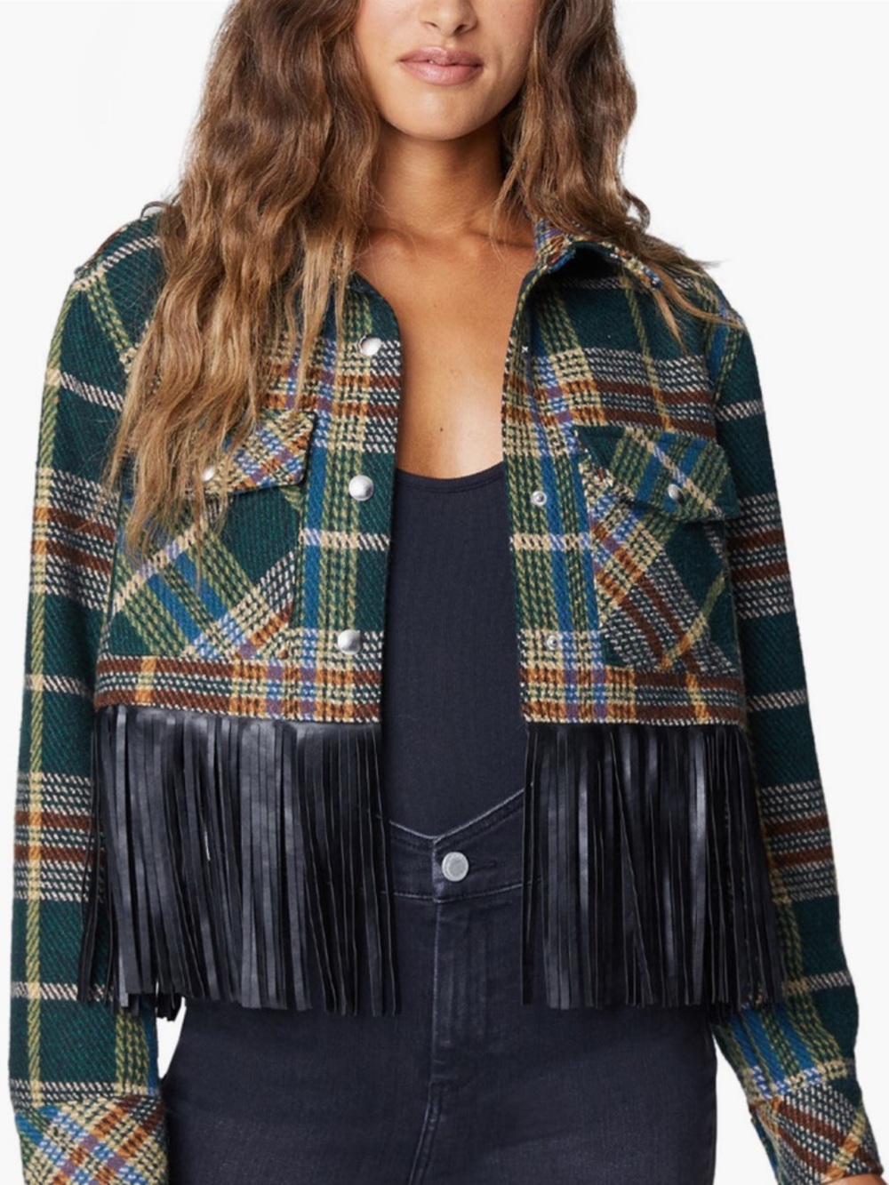 NWT Blanknyc plaid cropped fringe shirt jacket